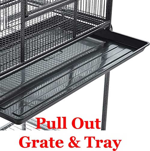 64" Extra Large Wrought Iron Chew Proof 4-Levels Ferret Chinchilla Sugar Glider Mice Rat Mouse Hamster Cage Narrow 1/2-Inch Bar Spacing Easy Clean Pull Out Tray with Detachable Rolling Stand - color: Black Vein, size: 32"L x 19"W x 64"H With 1/2" Spacing