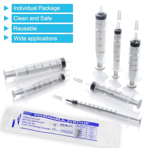 10 Pack 5ml/cc Syringe with Cap, Small Plastic Syringes without Needle, Individually Wrapped, for Liquid Oral Measurement, Scientific Lab, Colostrum Collect, Feeding Pet, Watering - style: 5ml
