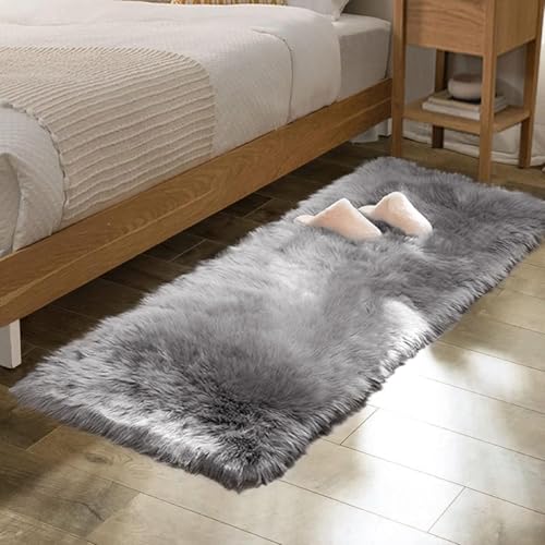 ORINOVA Silver Grey Faux Sheepskin Washable Shaggy Fur Area Rugs for Living Room Bedroom 2x6 Fluffy Nursery Rug Runner Teen Room Décor - color: Silver Grey, size: 2' x 6' (Runner)