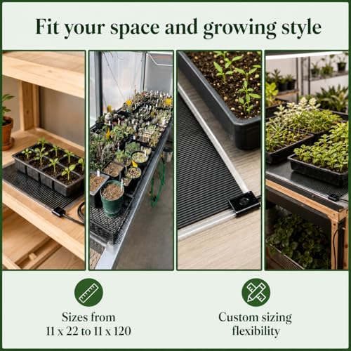 Seedling Heat Mat 11" x 36" - Long Propagation Plant Heating Pad for Multiple Trays, Germination, Seed Starting, Rooting Cuttings, Hydroponics and Indoor Gardening, Made in USA - size: 11" x 36"
