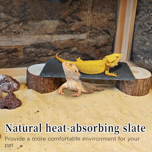 Bearded Dragon Basking Platform,Reptile Basking Platform Slate Rocks with Wooden Pile,Leopard Gecko Hides and Caves Climbing Tank Accessories for Lizards Snakes Tortoise Ball Python(Large)
