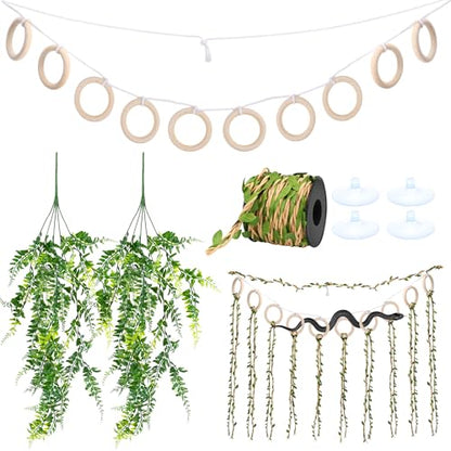 Snake Climbing Vines with Reptile Plants Kit, Handcrafted Jungle Vines, Snake Enclosure Accessories for Ball Pythons, Corn Snakes, Bearded Dragon, Chameleon, Lizard, Snake Enrichment Toys