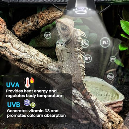 GlowUp UVB Reptile Light with Dimming, UVA UVB 10.0 Reptile Light Bulb Fixture for Rainforest&Desert Reptile UVB5.0&UVB10.0, Adjustable Brightness UVB Lamp for Bearded Dragon Gecko Lizard Turtle