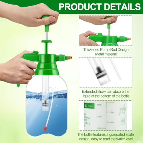 2 Set Handheld Pump Sprayer 68 oz Garden Pump Sprayers 0.5 Gallon 2l Adjustable Water Spray Bottles with Steel Nozzle Extended Rod for Plant Mist Watering Spraying Fertilizing Cleaning - color: White, size: 2L