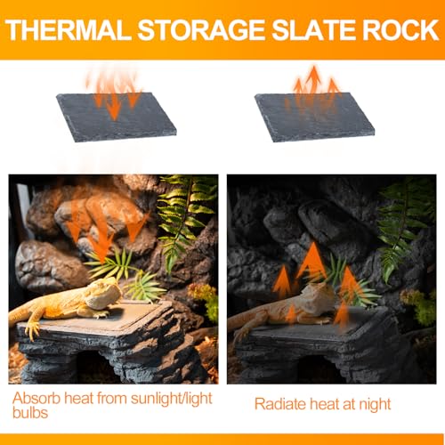 Bearded Dragon Basking Platform, Reptile Hides and Caves, Large Reptile Basking Rock for Adult/Juvenile Bearded Dragon Gecko Lizard Turtle, Slate Rock Climing Hideout