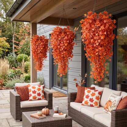 Daifunli 12 Pcs Artificial Fall Hanging Plants Fake Hanging Ferns Plastic Autumn Faux Plants for Wall Room Garden Garland Indoor Outdoor Decor No Basket (Maple Leaves) - style: Maple Leaves