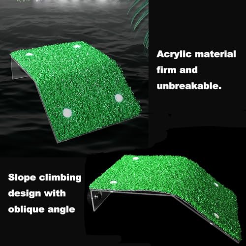 Turtle Basking Platform - 5.9 X 8.7 X 1.3 Inches Tortoise Basking Platform - Simulation Grass Tortoise Ramp with Suction Cup - Turtle Resting Terrace for Reptile, Terrapin, Frog