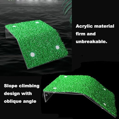 Turtle Basking Platform - 5.9 X 8.7 X 1.3 Inches Tortoise Basking Platform - Simulation Grass Tortoise Ramp with Suction Cup - Turtle Resting Terrace for Reptile, Terrapin, Frog