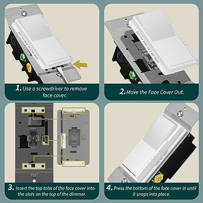 TOPGREENER Kalide Dimmer Light Switch, LED Dimmer Switch, Full Range Dimming, Single Pole/3-Way, 120VAC, 60Hz, 300W LED/CFL, Neutral Wire Not Required, Wall Plate Included, White - color: white