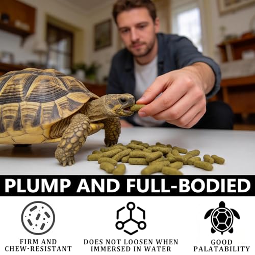 Tortoise Food with Fish Meal, Krill & Spirulina | Complete Nutrition with Vitamins A,C,D3,E & Minerals | for Sulcata, Leopard, Greek, Russian, Hermann's & Other Tortoises (4 oz)