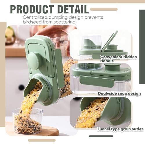 Maxdot 2 Pcs Bird Seed Storage Container 1.7 Qt/1.6 L with Tight Lids Airtight Cup Pet Food Storage Measuring Containers Lids with Pouring Spouts for Macaws African Grey Cockatoos(Green) - color: Green