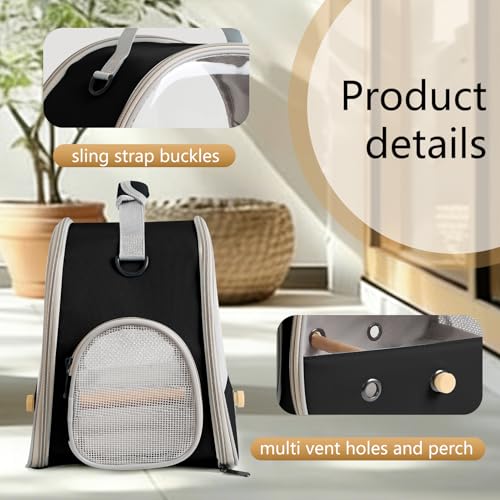Bird Carrier, Portable Small Bird Parrot Parakeet Carrier with Standing Perch and Stainless Steel Tray, Side Access Window Collapsible (Black, Clear Windows) - color: Black
