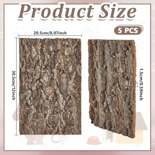 5 Pack Cork Bark 12" L x 8" W Cork Barks for Reptiles Natural Bird Perch Boards Reptile Climbing Mat Wall Terrarium Decor for Birds Turtle Lizard Beared Dragon Chameleon Snake