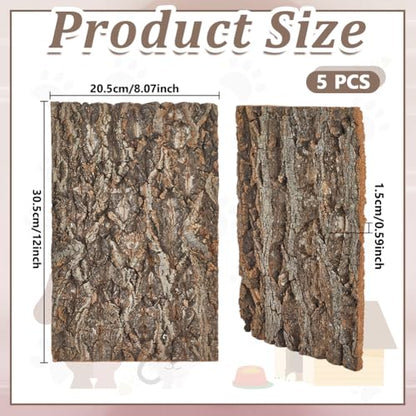 5 Pack Cork Bark 12" L x 8" W Cork Barks for Reptiles Natural Bird Perch Boards Reptile Climbing Mat Wall Terrarium Decor for Birds Turtle Lizard Beared Dragon Chameleon Snake