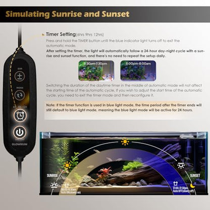 GLOWRIUM Aquarium Light, LED Full Spectrum Freshwater Fish Tank, infinitely dimmable, Fish Tank Light with auto-on/Off Timer (48-53 in) - size: 48-53 in