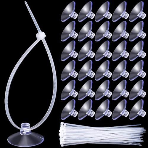 ANCIRS 30pcs 25mm Suction Cups with 50pcs Transparent Zip Ties, Aquarium Suction Cups for Fish Tank Plant Holder Decoration, Rubber Sucker Pad Without Hooks for Home & Kitchen Hanging Organization - size: 25 mm