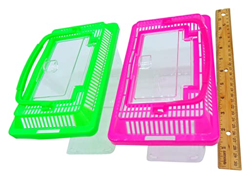 Hermit Crab Cage Portable Travel Terrarium Carrier Temporary Habitat Pet Home with Handle, Set of 2