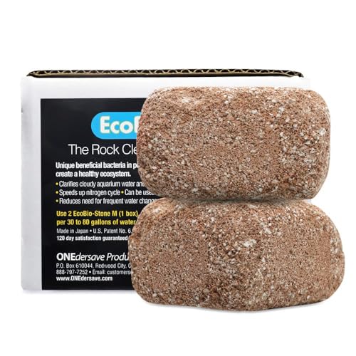 EcoBio-Block Natural Volcanic Rock for Aquarium Water Clarity & Balance — Low-Maintenance Alternative to Weekly Additives — for Freshwater Fish, Turtles, Shrimp & Frogs (Medium 2-Pack, 15-40 gal ea.) - size: 2 Pack, style: Medium