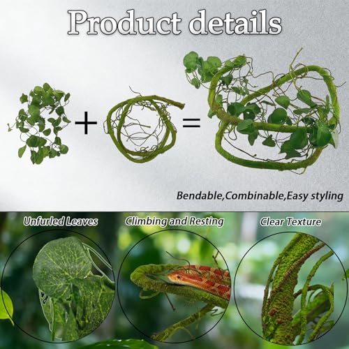 8 Pcs Reptile Plants for Terrarium Bearded Dragon Tank Accessories Artificial Hanging Reptile Vine Jungle Climbing Plant Vines Terrarium Decorations for Snakes Geckos Lizards Chameleons