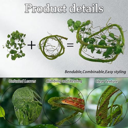 8 Pcs Reptile Plants for Terrarium Bearded Dragon Tank Accessories Artificial Hanging Reptile Vine Jungle Climbing Plant Vines Terrarium Decorations for Snakes Geckos Lizards Chameleons