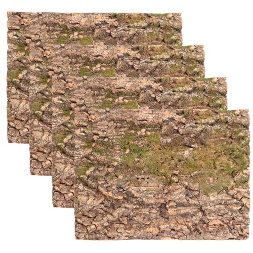 4 Pcs Cork Terrarium Background, 15.7 x 11.8 in Reptile Bark Mat, Natural Climbing Wall Decor for Aquarium, Vivarium, Habitat, Easy Cut