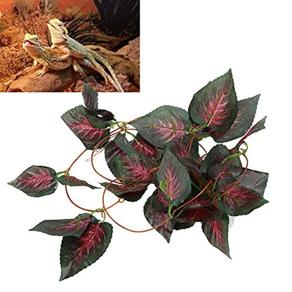 Pssopp Lifelike Plant Decorative Hanging Silk Terrarium Plant with Suction Cup for Reptile Rainforest Box Aquarium Landscape(NFF‑85)