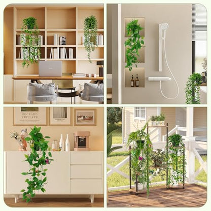 Fake Plants 4 Pack Artificial Hanging Plants, Fake Potted Greenery Faux Eucalyptus, Boston Fern, String of Pearls, Pothos for Living Room Bedroom Boho Wall Shelf Indoor Outdoor Decor