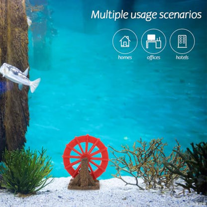 Miniature Water Fountain Aquarium Ornament with Rotating Water Wheel, Plastic Fish Tank Decor for Aquatic Environments, Unique Realistic Design Providing Oxygen Supply, for Homes
