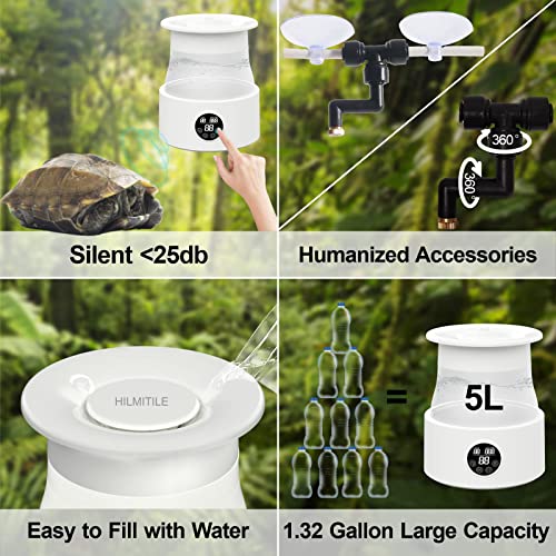 Reptile Fogger, 10 Mist Gears Reptile Humidifier, Automatic Timing Reptile Mister, Slient Reptile Misting System, Top Filling Terrarium Fogger with 4 Nozzles for Reptiles/Amphibians/Vivarium