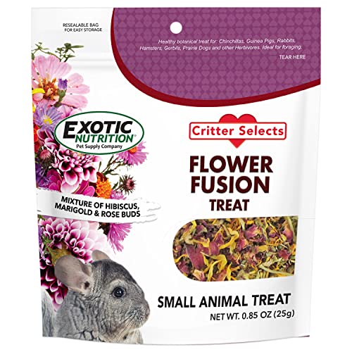 Flower Fusion Treat - Healthy Natural Dried Flower Herbivore Treat - Chinchillas, Guinea Pigs, Rabbits, Prairie Dogs, Degus, Hamsters, Rats, Squirrels, Sugar Gliders & Other Small Pets (0.85 oz) - size: 0.85 Ounce (Pack of 1)