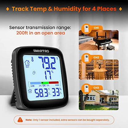 SMARTRO SC92 Professional Indoor Outdoor Thermometer Wireless Digital Hygrometer Room Humidity Gauge Temperature and Humidity Meter Pro Accuracy Calibration