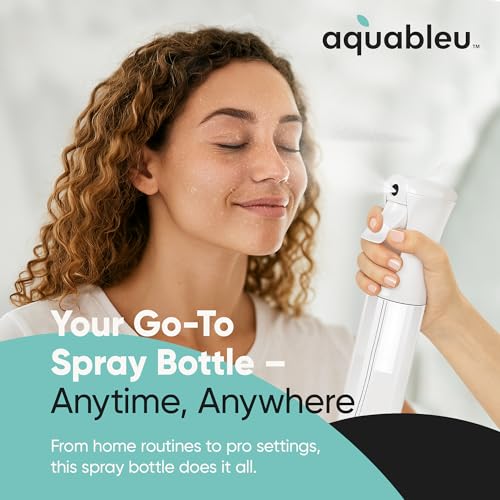 Aquableu Spray Bottle for Hair – Continuous Mist Spray Bottle for Hair Care, Styling, Cleaning, Plants, Pets & Essential Oils (Clear, 10oz) - color: Clear