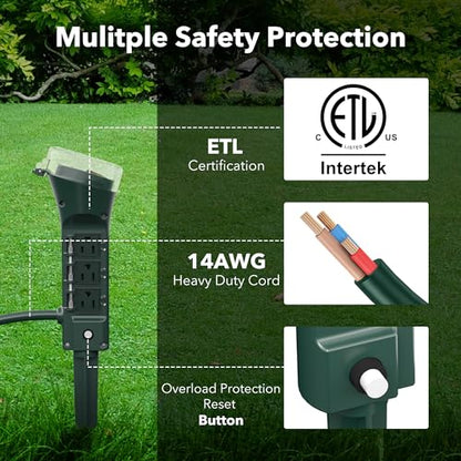BN-LINK Outdoor 6ft Extension Cord Power Stake with 6 Outlets, Outside Power Strip with Overload Protection & Weatherproof Covers, Waterproof Yard Stake Outlets Use for Camping, Sprinkler, Party - size: Mechanical