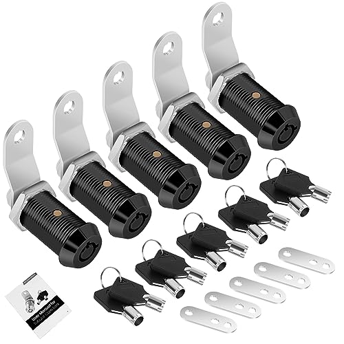 5 Pack Cabinet Lock with Keys, 1-1/8” RV Storage Lock Keyed Alike, RV Locks for Storage Door, Camper Cabinet Door Toolbox Lock Mailbox RV Cam Locks with Manual (Black -5 Pack, 1-1/8 Inch) - color: Black -5 Pack, size: 1-1/8 Inch