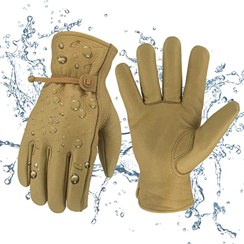 Leather Work Gloves for Men & Women, Reinforced Durable Gardening Gloves,Cowhide Work Gloves,Puncture & Cut Resistant - color: Brown With Buckle, size: Large