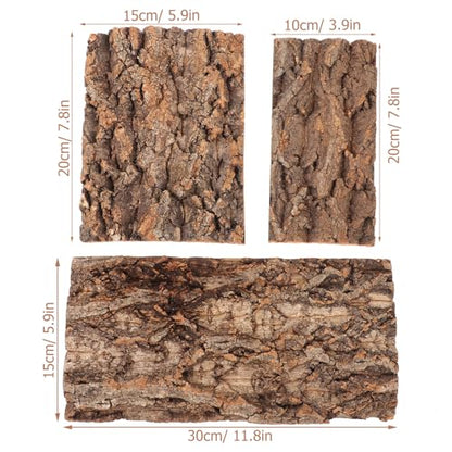 POPETPOP Terrarium Bark Background 3-Pack Natural Cork Aquarium Decor Reptile Tank Accessory 7.87X3.93X0.47In Reusable Bark Wall for Bearded Dragon Fish Tank Background