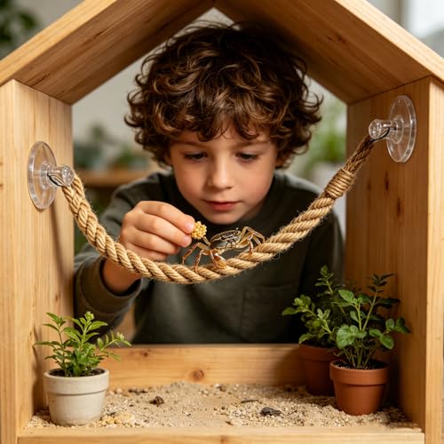 Climbing Rope Toys with Suction Cup Hooks - Hanging Rope Ladder Reptile Vines Toys, Reptile Tank Terrarium Accessories Habitat Decor for Reptiles Geckos Lizards Snakes Iguanas (1, Brown)