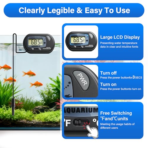 Digital Aquarium Thermometer Fish Tank Thermometer Test with Large LCD Display Fahrenheit/Celsius(℉/℃) for Aquarium Reptile Terrarium Turtle Tank