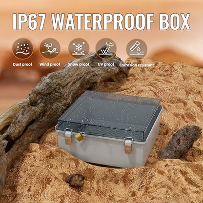 Joinfworld Outdoor Waterproof Electrical Box 13x13x5 with Clear Cover | IP67 water&UV proof box, 304 stainless latch, durable plastic, plate&rail, wall/freestand for marine, solar, Starlink & more - size: 13"x13"x5" Clear