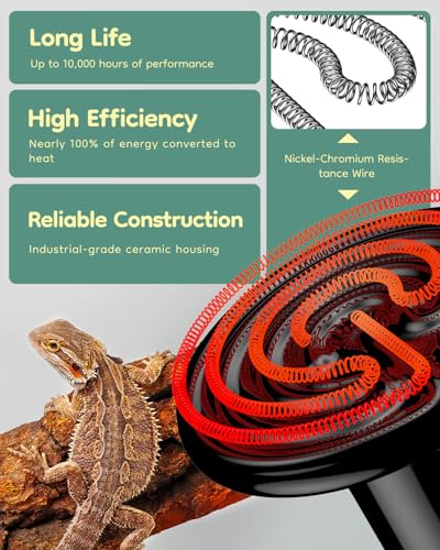 Pawfly 100 W E26 Ceramic Heat Emitter for Reptiles, No Light Emitting Reptile Heat Lamp Bulb, Infrared Ceramic Heat Bulb for Amphibian Chicken Snake Lizard, Ceramics Heat Lamp, Pet Brooder Coop Heater - size: For 30-40 Gallon Terrarium