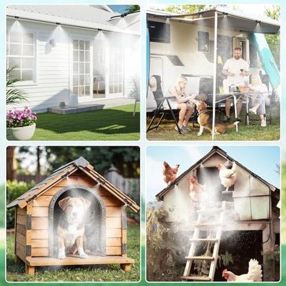 HOMENOTE Misting Cooling System with Timer, 59FT Misting Hose+20 Brass Nozzles+3/4" Brass Adapter+Water Timer with Mist Mode & Irrigation Mode, Outdoor Misters for Patio Cooling and Garden Watering - size: 59FT / 18M