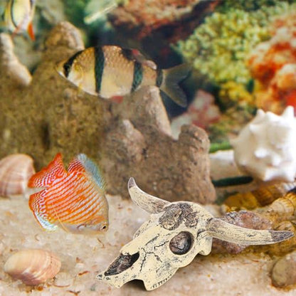 Frcctre 3 Pack Cattle Skull Aquarium Decoration, Resin Fish Tank Cattle Skull Ornaments, Fish Turtle Hidden Reptiles Hideouts Decorations Animal Skull Decor Cave Landscape