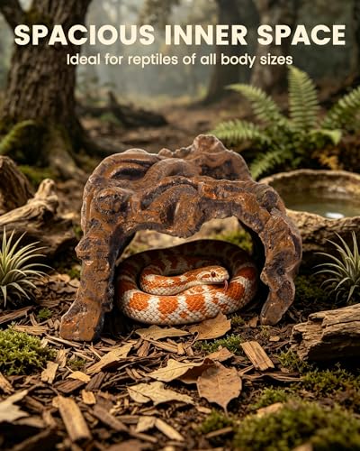 REPTITRIP Reptile Hide Cave, Resin Tree Bark Reptile Hideout for Snakes, Geckos, Lizards, and Bearded Dragons - Habitat Cave for Terrariums and Aquariums