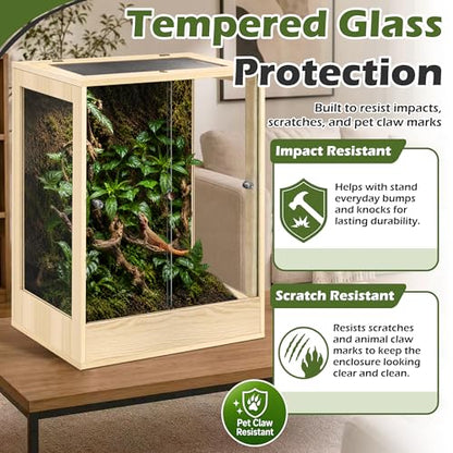 PROLEE 24" x 18" x 36" Tall Reptile Terrarium, 65 Gallon Glass Chameleon Cage, Vertical Crested Gecko Tank with Ventilated Mesh Top, Front Opening Rainforest Habitat, Oak - color: Oak, size: 24" L x 18" W x 36" H, 65 Gallon