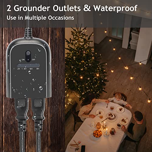 Outdoor Dimmer for String Lights, Remote Control Light Dimmer Plug in, Light Timer Outdoor Waterproof, 100FT Range with 2 Grounded Outlets for Dimmable LED/Tungsten Bulb/Patio Lights - style: Two Outlets