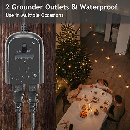 Outdoor Dimmer for String Lights, Remote Control Light Dimmer Plug in, Light Timer Outdoor Waterproof, 100FT Range with 2 Grounded Outlets for Dimmable LED/Tungsten Bulb/Patio Lights - style: Two Outlets