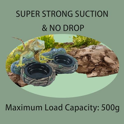 Reptile Feeding Ledge with 4 Cups, Hollow Vine Food Dish & Water Bowl for Bearded Dragon, Gecko, Lizard & Snake – Reptile Tank Accessories for Terrariums - size: Magnetic- Dual Feeder