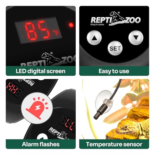 REPTI ZOO Reptile Light Fixture Dimming Thermostat Combo Pack, 5.5 Inch Deep Dome Lamp Fixture Max 100W, PID Reptile Thermostat Temperature Controller for Reptile Heat Lamp Bulb - size: 5.5 Inch