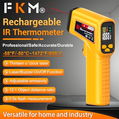 FKM Rechargeable Infrared Thermometer Gun,13-Point Laser Non-Contact Laser Thermometer Gun,High Precision,-58°F~1472°F,Digital IR Temperature Gun for Cooking,Griddle,Oven,HVAC,Automotive,Industrial - style: -58°F~1472°F (-50°C~800°C)
