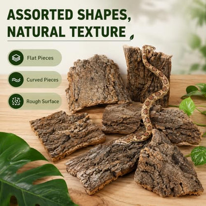 SHINEOFI Cork Bark for Reptiles, 4Pcs Natural Reptile Hide and Basking Platform Tree Bark Decor for Terrarium Gecko Lizard Snake Tortoise Enclosure Landscaping (Random Shapes)